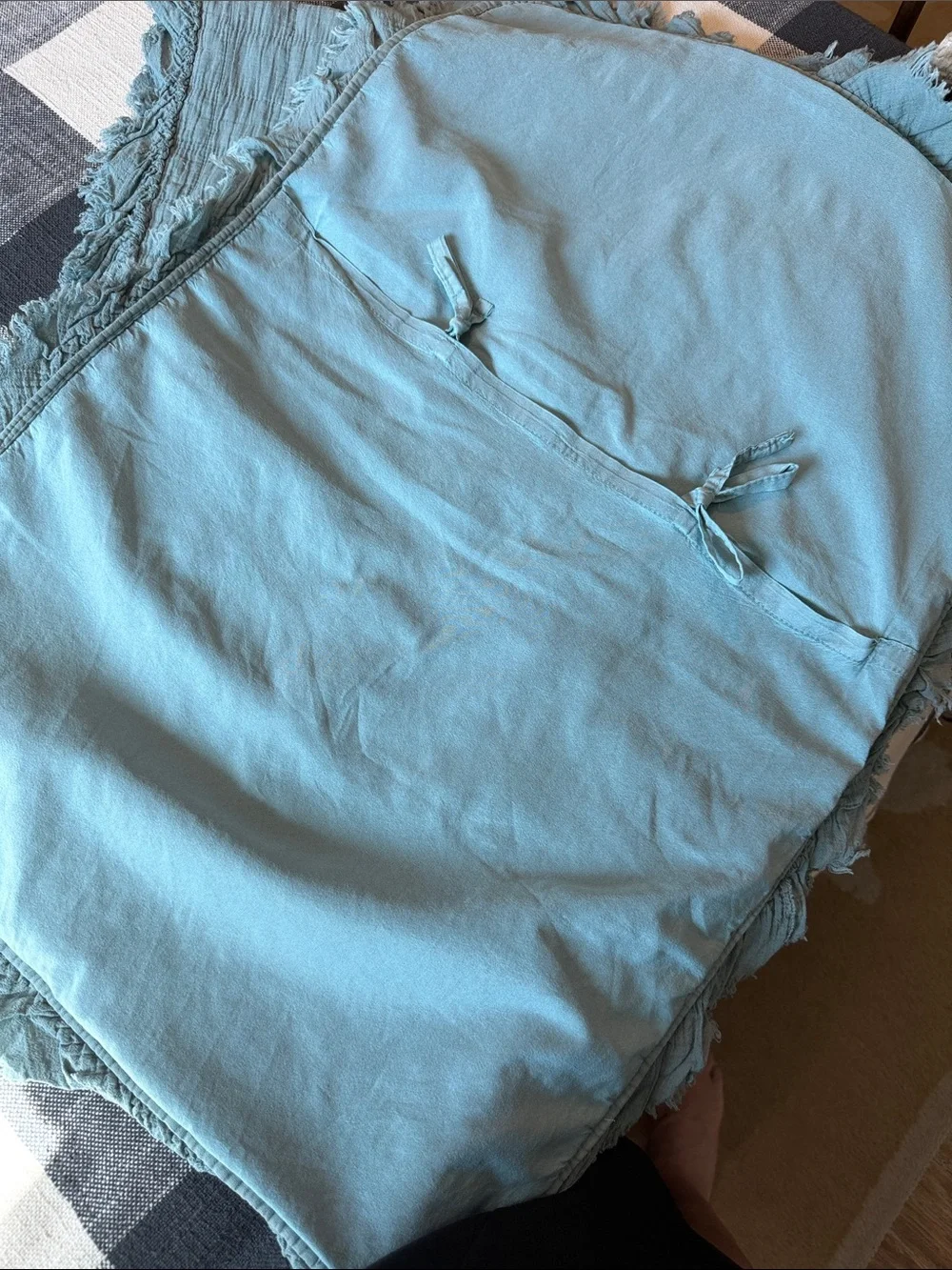 Shabby Chic Aqua Blue Gauze Cotton Throw with Fringe